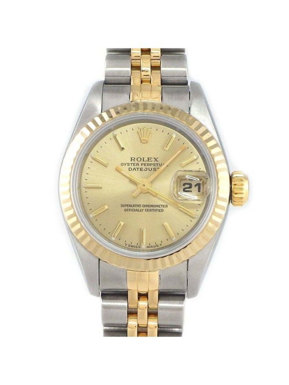 Rolex Watch Datejust Champagne Color Dial Date Luminous Hand 18k Yellow Gold SS